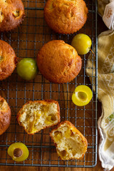 Sweet fluffy ricotta muffins with green plums greengages - 626361689