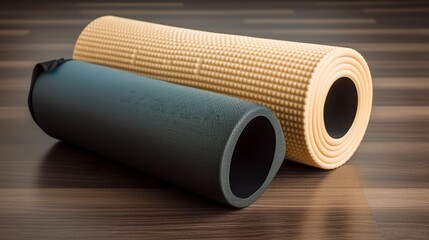 A close - up shot of a foam roller and a stretching band - obrazy, fototapety, plakaty