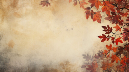 Grunge background with autumn leaves and rowan, generative AI