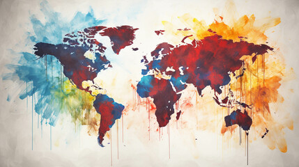 World map painting background, generative AI