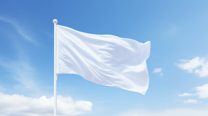 White flag blank waving in a mockup template, with a blue clear sky with some clouds, generative AI - obrazy, fototapety, plakaty