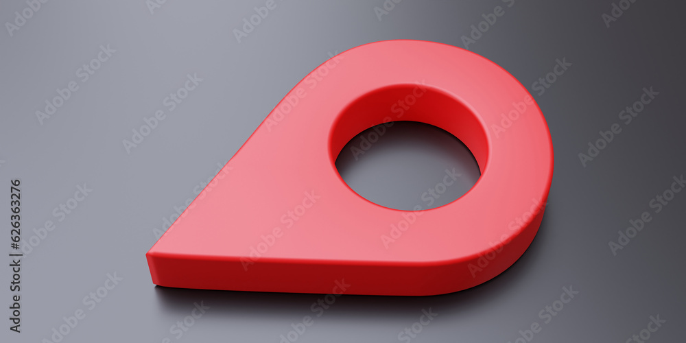 Poster red map pointer icon on grey black. place location, travel navigation