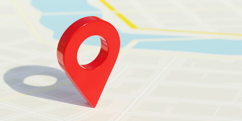 City map and red pin pointer location. Travel navigation GPS concept.