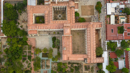 Aerial views of the Ex-convent of Santo Domingo in the City of Oaxaca, Mexico, the roofs are...