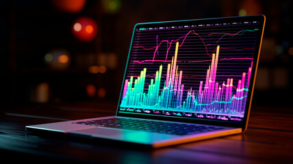 Conduct a 3D analysis of market trends and visualize business data using your laptop or tablet device. Witness vibrant bar charts displayed on the LCD screen.