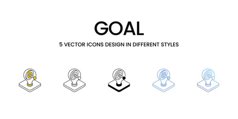 Goal Icon Design in Five style with Editable Stroke. Line, Solid, Flat Line, Duo Tone Color, and Color Gradient Line. Suitable for Web Page, Mobile App, UI, UX and GUI design.