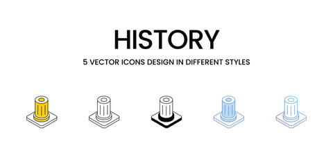 History Icon Design in Five style with Editable Stroke. Line, Solid, Flat Line, Duo Tone Color, and Color Gradient Line. Suitable for Web Page, Mobile App, UI, UX and GUI design.