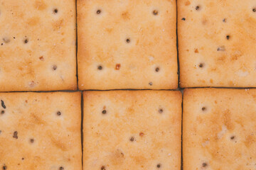 Delicious spicy square crackers closeup. Macro shot.