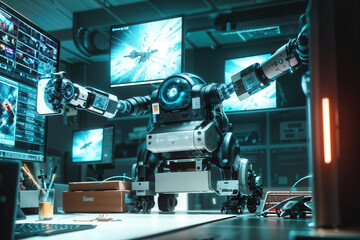 Futuristic Robot Scenarios - Artificial Intelligence Concepts - obrazy, fototapety, plakaty