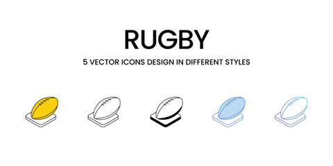 Rugby Icon Design in Five style with Editable Stroke. Line, Solid, Flat Line, Duo Tone Color, and Color Gradient Line. Suitable for Web Page, Mobile App, UI, UX and GUI design.