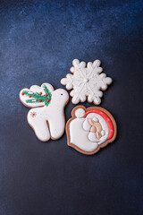 Beautiful festive Christmas gingerbread made by hand with decoration elements