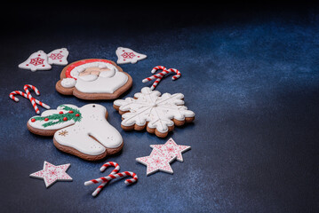 Beautiful festive Christmas gingerbread made by hand with decoration elements