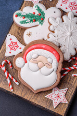 Beautiful festive Christmas gingerbread made by hand with decoration elements