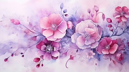 Digital drawing of nature floral background with beautiful flowers. Generative Ai