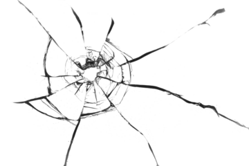 Broken glass texture. Bullet hole. Transparent background