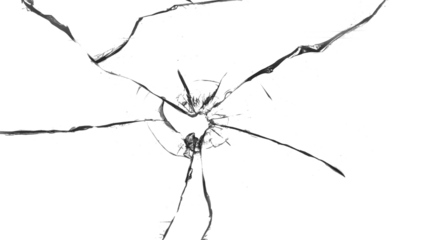 Broken glass texture. Bullet hole. Transparent background