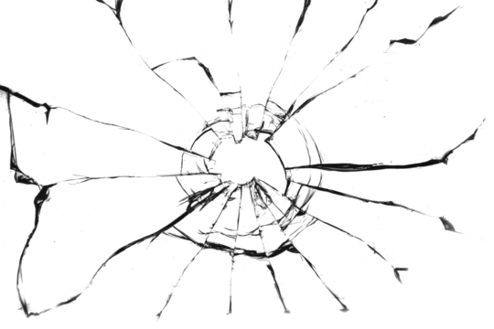 Broken glass texture. Bullet hole. Transparent background