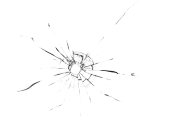 Broken glass texture. Bullet hole. Transparent background