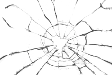 Broken glass texture. Bullet hole. Transparent background