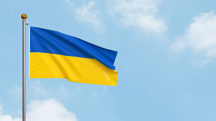 Waving flag of Ukraine against the sky. Dynamic 3D illustration dedicated to Ukrainian patriotism with the iconic Ukrainian flag against the sky.