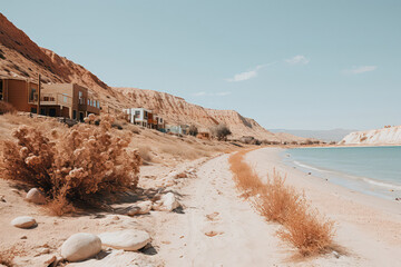 A hidden beach cove with dramatic cliffs, soft golden sand, and gentle waves crashing against the shore, evoking a sense of adventure and exploration