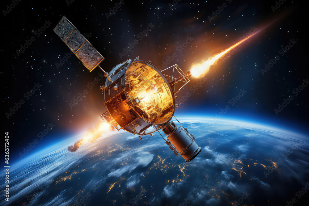 Wall mural a stunning view of a spacecraft floating gracefully in the vastness of space, with the earth in the 