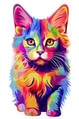 Fototapeta premium Sweet colorful cat artwork, cute kitten graphic illustration, Generative AI