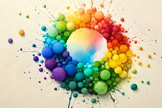 Abstract colorful rainbow color painting illustration - Circular circle frame made of watercolor splashes, isolated on white background