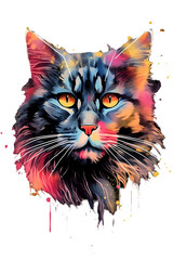 Generativ Mystical Maine coon cat with spiritual feather fur and colorful drops, Generative AI