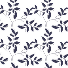Leaves vector seamless pattern. Abstract floral illustration. Botanical backdrop. Line continuous wallpaper, graphic background, fabric, textile, minimal print, package design.