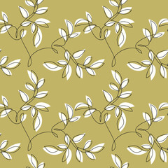Vector leaves seamless pattern. Abstract floral illustration. Botanical backdrop. Line continuous wallpaper, graphic background, fabric, textile, minimal print, package design.