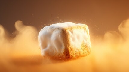  a white cube of food with smoke coming out of it.  generative ai