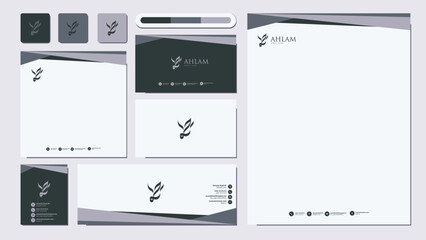 Fototapeta na wymiar Business Name with Calligraphic Logo and Stationary Elements, Letterhead and Business Card