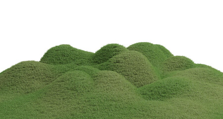 Hills with grass on a transparent background. 3D rendering.	