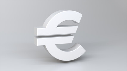Simply White Euro money symbol on a soft gray studio background. Currency exchange. Business Concept. 3D Render Illustration. - obrazy, fototapety, plakaty