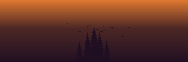 nature forest silhouette landscape sunset dusk sky horizon vector illustration good for wallpaper, backdrop, background, web banner, and design template