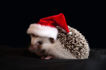 Festive Quills: A Hedgehog in a Santa Claus Hat Spreads Christmas Joy with Cuteness and Cheer