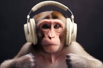 Jungle Melodies: A Monkey in Headphones Listens to Serenades of Nature's Symphony
