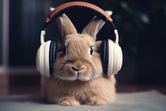 Musical Bunny: A Rabbit in Headphones Twitches Along to the Joyful Tunes of Nature's Melodies