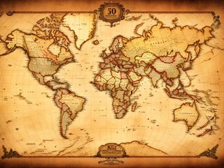 Fototapeta na wymiar Antique vintage old map of the world