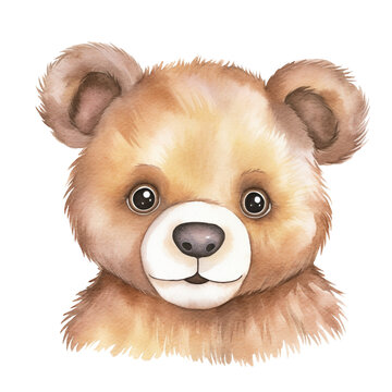recommend clip art: Cute brown bear portrait. Watercolor illustration created with Generative Ai technology