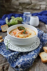  soup with salmon, cream and potatoes