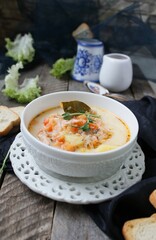  soup with salmon, cream and potatoes