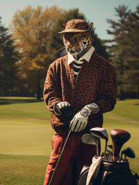 A Jaguar Dressed up as a Golfer on a Golf Course | Generative AI
