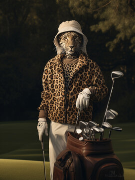 A Leopard Dressed up as a Golfer on a Golf Course | Generative AI