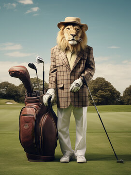 A Lion Dressed up as a Golfer on a Golf Course | Generative AI