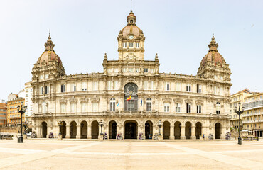 Fototapeta premium Panorama of La Coruña City Hall at the Plaza de Maria Pita, Galicia, Spain