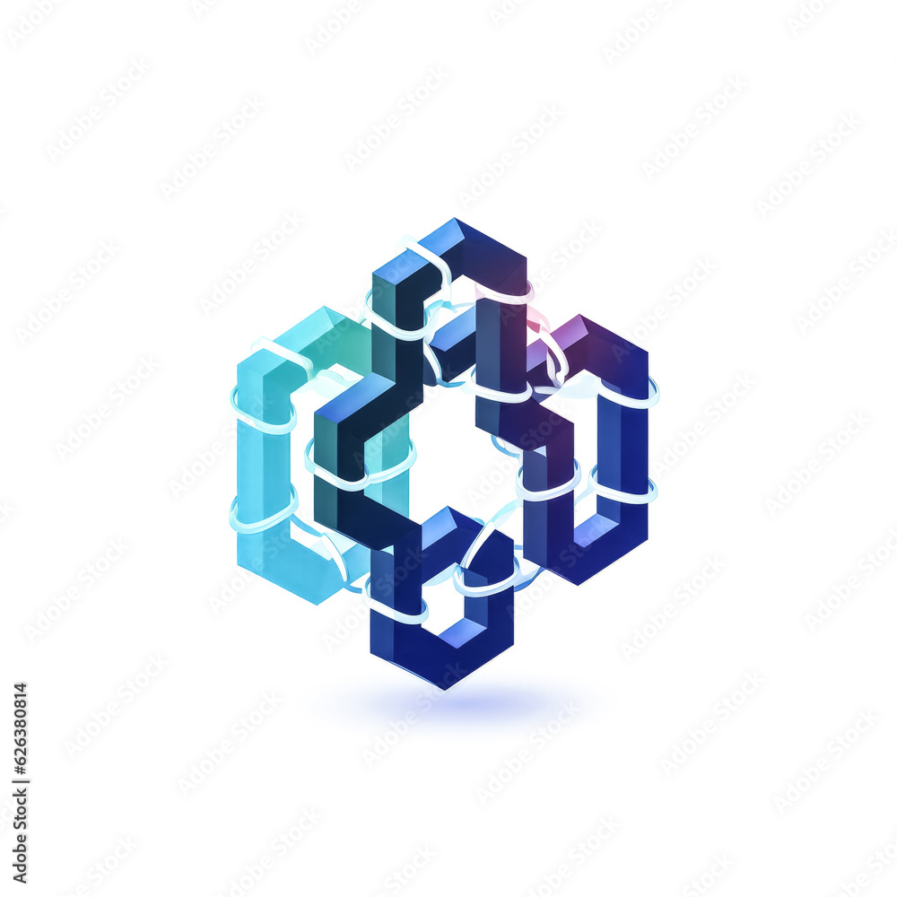 Aufkleber a logo with a blockchain symbol on a clear white background appears.