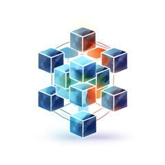 He displays a logo of blockchain on a clear white background.