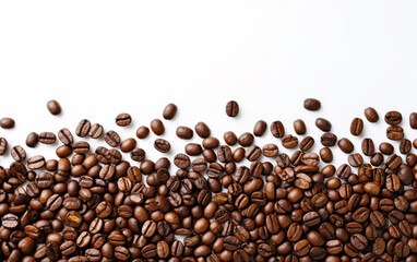 Coffee beans top view on a white background space for text